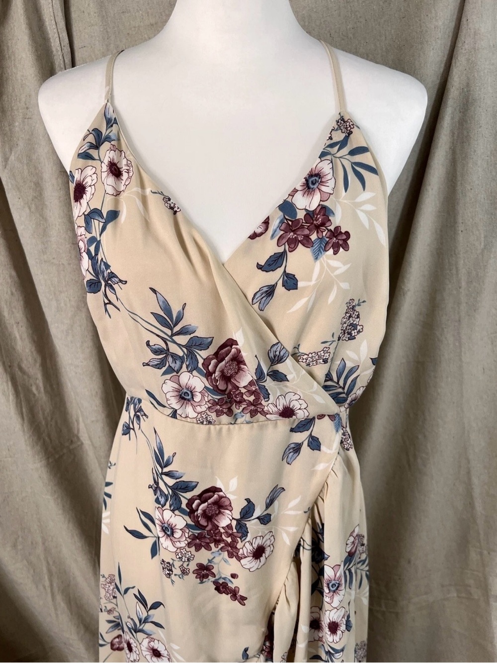 Lulus Beige Floral Hi Low Wrap Dress XL Cottagecore Boho